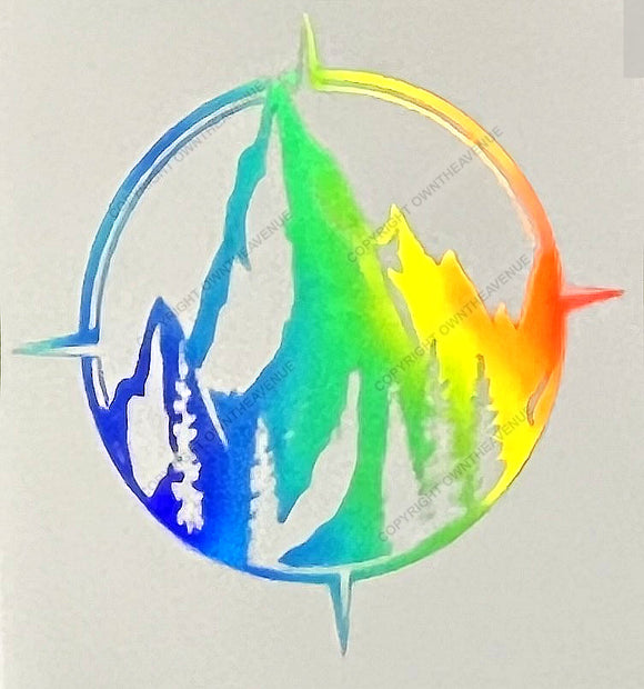 Compass Mountains Hiking Lifted Truck Holographic Oil Slick Decal Sticker 4