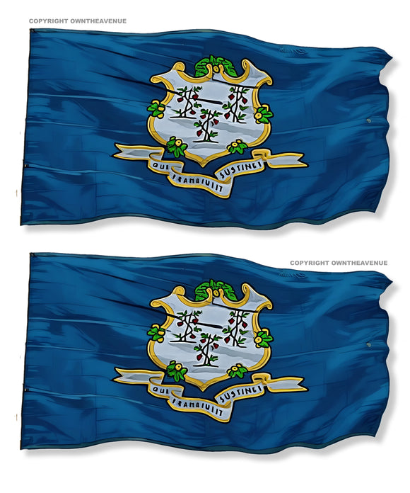 x2 Connecticut Flag Vintage Style Wavey Vinyl Sticker Decals 3.5