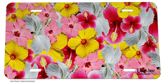 Hibiscus Hawaii Aloha Pattern Art Car Truck License Plate Cover - OwnTheAvenue