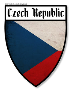 Czech Republic Flag Distressed Shield Vintage Style Sticker Decal 3.5" - OwnTheAvenue