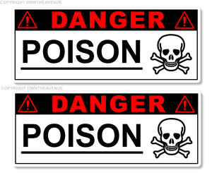 x2 Danger Poison Safety Warning Hazard Sign Vinyl Sticker Decal Pack Lot 3.7"