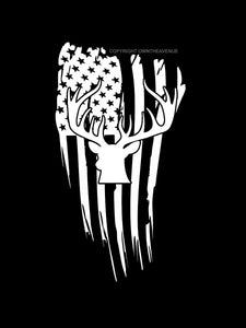 Deer Hunting USA American Flag Grunge Patriotic Vinyl Sticker Decal 5"