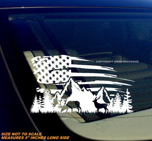 Mountain Range Flag Landscape Scene Deer Vinyl Decal Sticker - OwnTheAvenue
