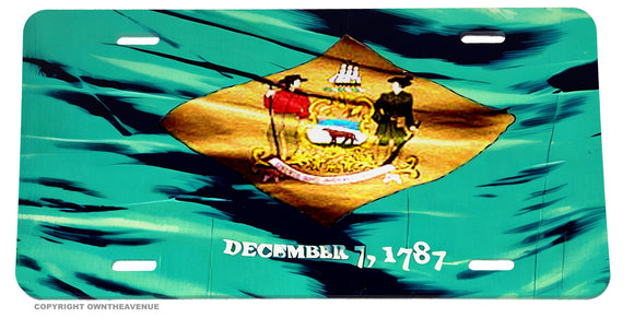 Delaware DE Wavey Original Vintage Style Tattered Flag Auto License Plate