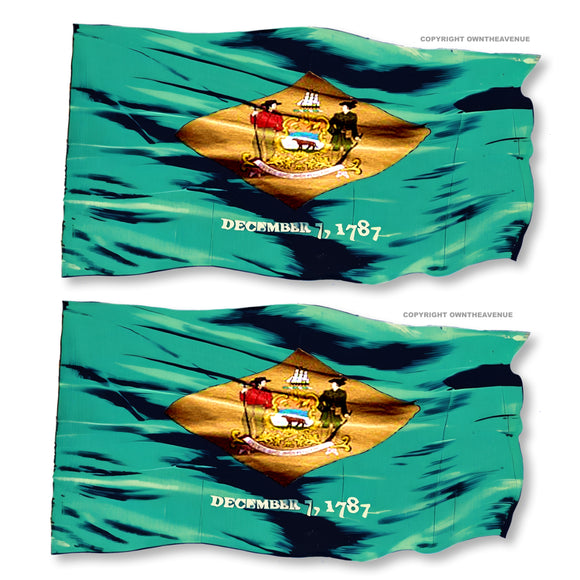 x2 Delaware Flag Vintage Style Tattered Wavey Vinyl Sticker Decals 3.5