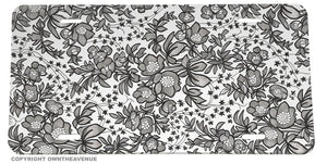 Floral Flowers Black And White Grayscale Vintage Style Auto License Plate