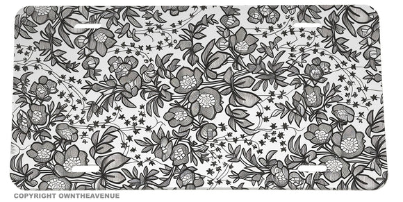 Floral Flowers Black And White Grayscale Vintage Style Auto License Plate