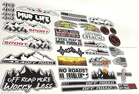 15 Random Off Road Mountains 4x4 Lifted Truck Pick Up Vinyl Decal Sticker Pack - OwnTheAvenue