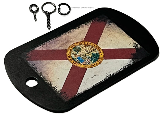 Florida Flag Rustic Vintage Style Tattered Keychain Necklace Tag