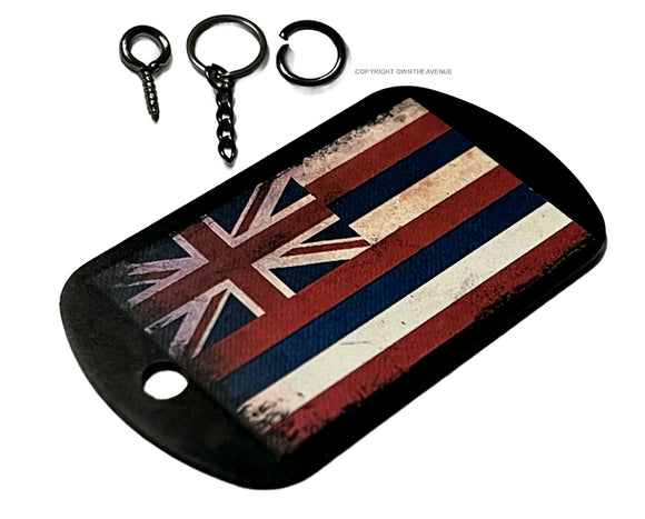 Hawaii Flag Rustic Vintage Style Tattered Keychain Necklace Tag - OwnTheAvenue