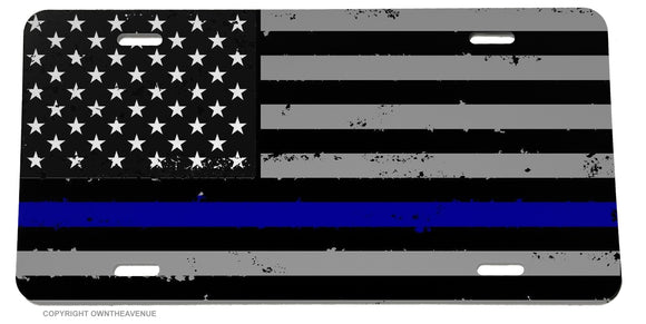Support Police Blue Color Flag Grunge Vintage Style License Plate Cover