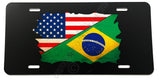 Brazil Brazilian USA American Vintage Style Flag Auto Metal License Plate - OwnTheAvenue