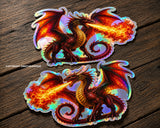 Left Right Set Dragon Flames Holographic Vinyl Sticker Decals 4"