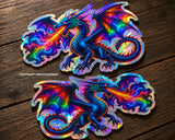 Left Right Set Dragon Flames Mystical Style Holographic Vinyl Sticker Decals 4"