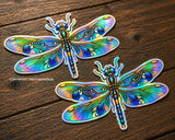 2 Pack Dragon Fly Dragonfly Mystical Style Holographic Sticker Decals 3.5"