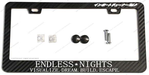 Endless Nights JDM Kanji Rising Sun Drift Race Japan Carbon Fiber License Plate Frame - OwnTheAvenue