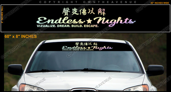 Endless Nights Kanji JDM Drift Sun Visor Strip Windshield Banner Sticker Decal - OwnTheAvenue