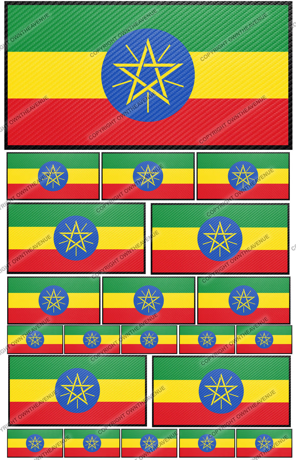 21Pcs Pack Lot Ethiopia Ethiopian Carbon Style Flags Assorted Sticker Decals - OwnTheAvenue