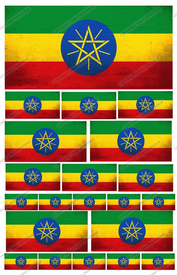 21Pcs Pack Lot Ethiopia Ethiopian Vintage Style Flags Assorted Sticker Decals - OwnTheAvenue