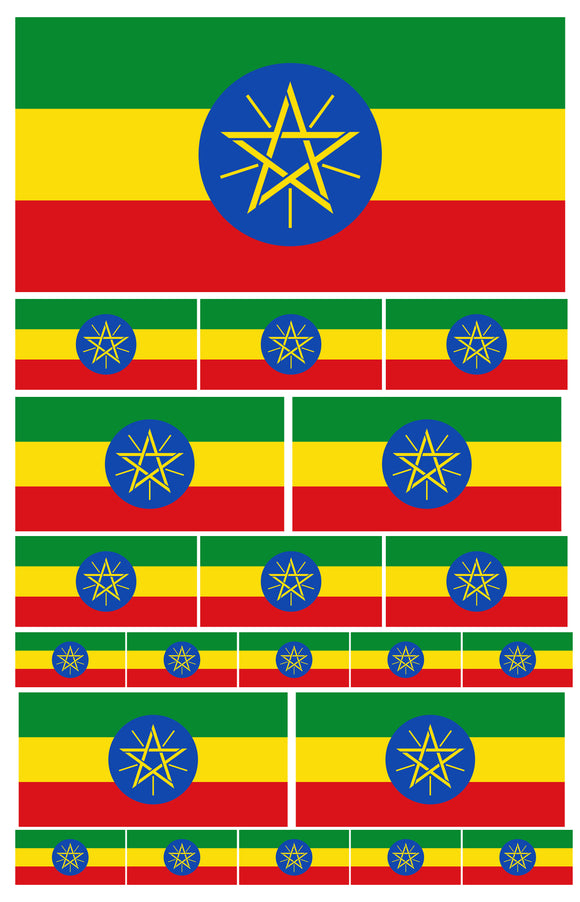 21Pcs Pack Lot Ethiopia Ethiopian World Country Flags Assorted Sticker Decals - OwnTheAvenue