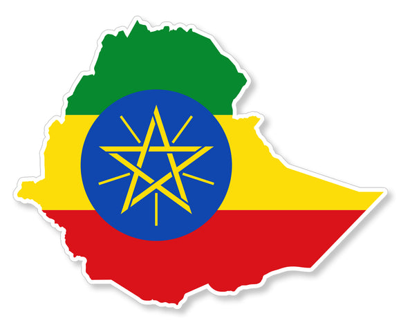 Ethiopia Ethiopian World Country Flag Map Outline Sticker Decal 4