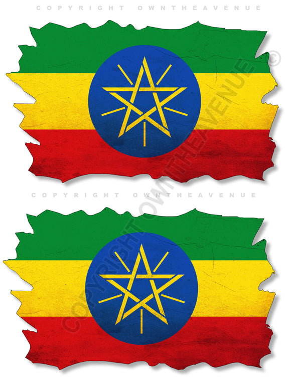 2Pcs Ethiopia Ethiopian Vintage Style Distressed Flags Vinyl Sticker Decals 3