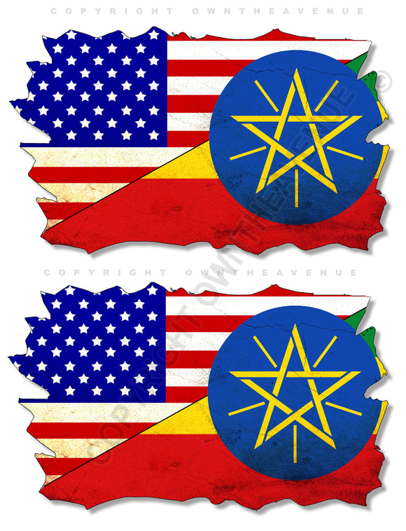 2Pcs Ethiopia USA American Vintage Style Distressed Flags Vinyl Sticker Decals 3