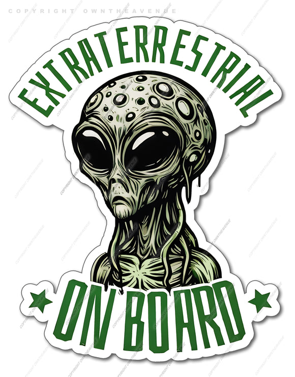 Extraterrestrial on Board Humor Joke Alien UFO Vinyl Sticker 4