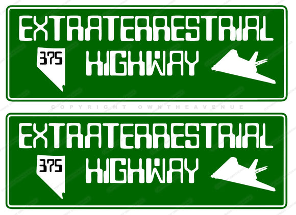 2Pcs Extraterrestrial Highway Route 375 Alien UFO Vinyl Sticker Decals 3