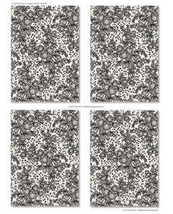 4Pcs Floral Flowers Vintage Style Black And White Grayscale Adhesive Vinyl Wrap Sheets 10" Each