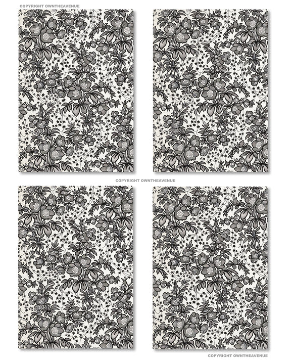 4Pcs Floral Flowers Vintage Style Black And White Grayscale Adhesive Vinyl Wrap Sheets 10