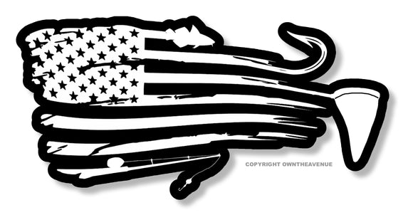 Tattered Distressed American Flag Fish Fishing Vinyl Sticker Decal 4