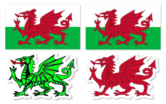 4 Pack / Lot Wales Welsh Flag Car Truck Window Bumper Laptop Sticker Decals