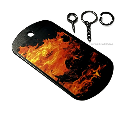 Fire Flames Hot Rod Biker Vintage Style V02 Keychain Necklace Tag