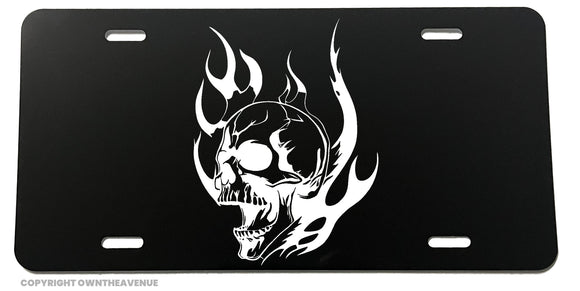 Skull Flames Auto Metal License Plate - OwnTheAvenue