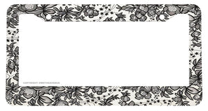 Floral Flowers Vintage Style Grayscale Black And White License Plate Frame