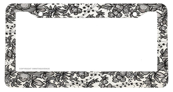 Floral Flowers Vintage Style Grayscale Black And White License Plate Frame