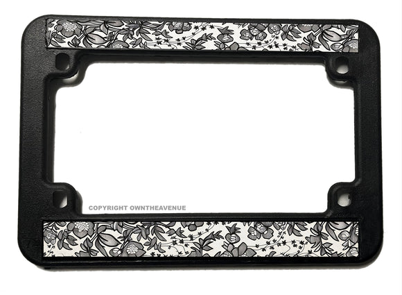 Floral Flowers Vintage Style Grayscale Black And White Motorcycle License Plate Frame