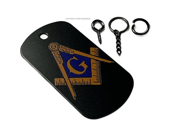 Freemason Mason Masonic Black Keychain Necklace Metal Tag