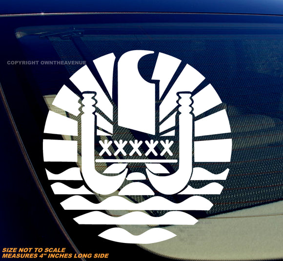 French Polynesia Coat of Arms Flag Tahiti Teahupoo White Decal 4