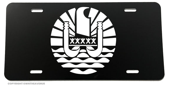 French Polynesia Coat of Arms Flag Tahiti Auto Metal Black License Plate - OwnTheAvenue