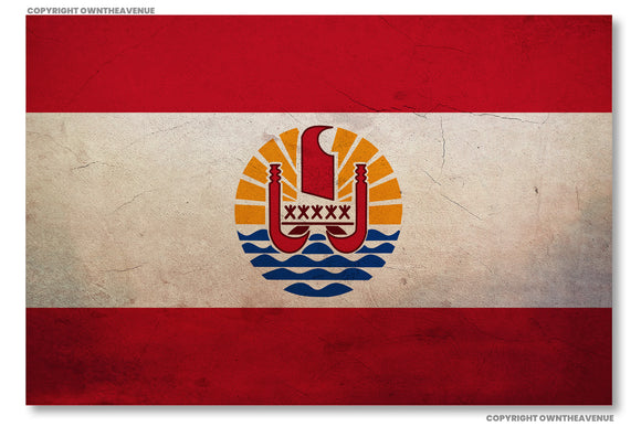 Vintage Style French Polynesia Flag Tahiti Teahupoo Sticker Decal 3.5
