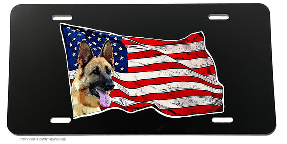 German Shepherd USA American Flag License Plate Cover