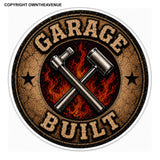 Garage Built Mechanic Race Drift JDM Flames Style Holographic Sticker Decals