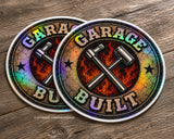 Garage Built Mechanic Race Drift JDM Flames Style Holographic Sticker Decals