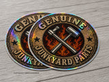 x2 Genuine Junkyard Parts Mechanic Toolbox Garage Holographic V01 Sticker Decals