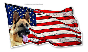 German Shepherd USA American Flag Car Truck Laptop Sticker Decal 4"