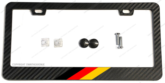 German Germany Flag Racing Sport Stripe Carbon Fiber License Plate Frame - OwnTheAvenue