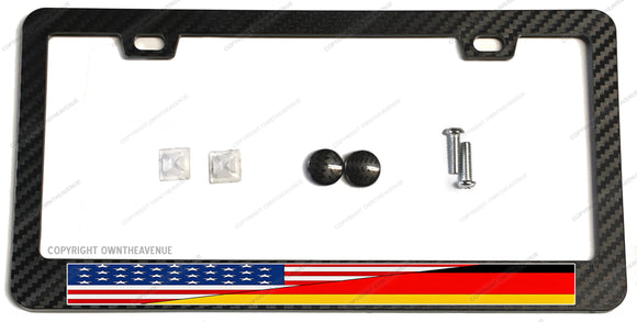 USA American German Germany Flag Carbon Fiber License Plate Frame - OwnTheAvenue