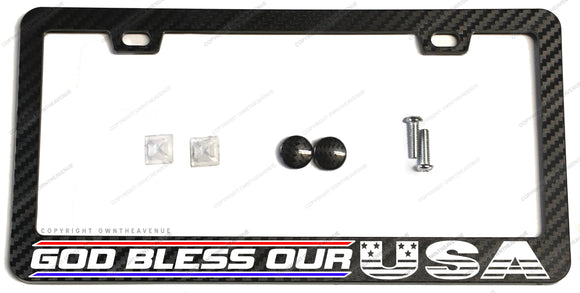 God Bless USA Pro American Flag Patriot Racing Carbon Fiber License Plate Frame - OwnTheAvenue